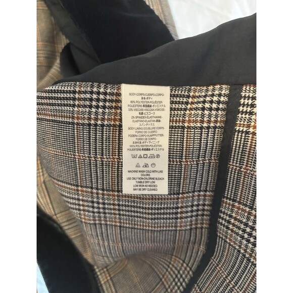 Free People Black & Brown Plaid Double Breasted Blazer in Brown XS Velvet Collar - Picture 7 of 9